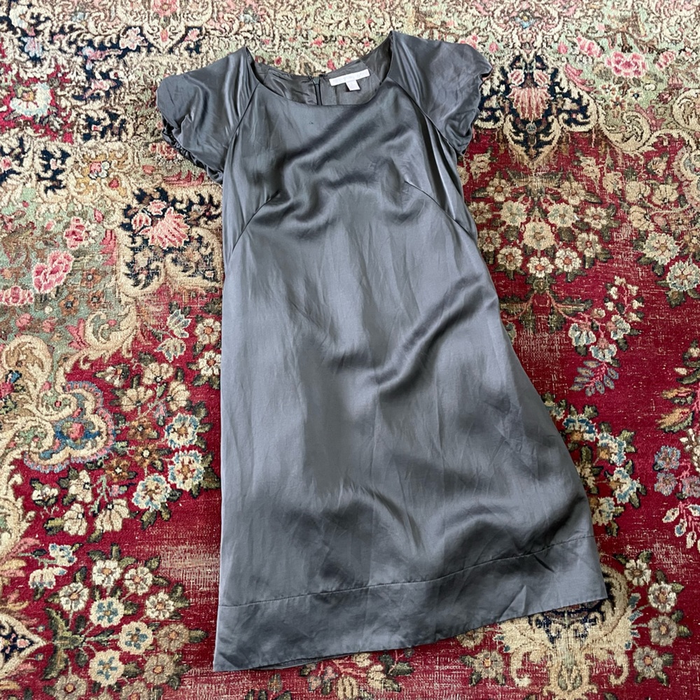 Rebecca Taylor gray satin dress, short sleeve 0